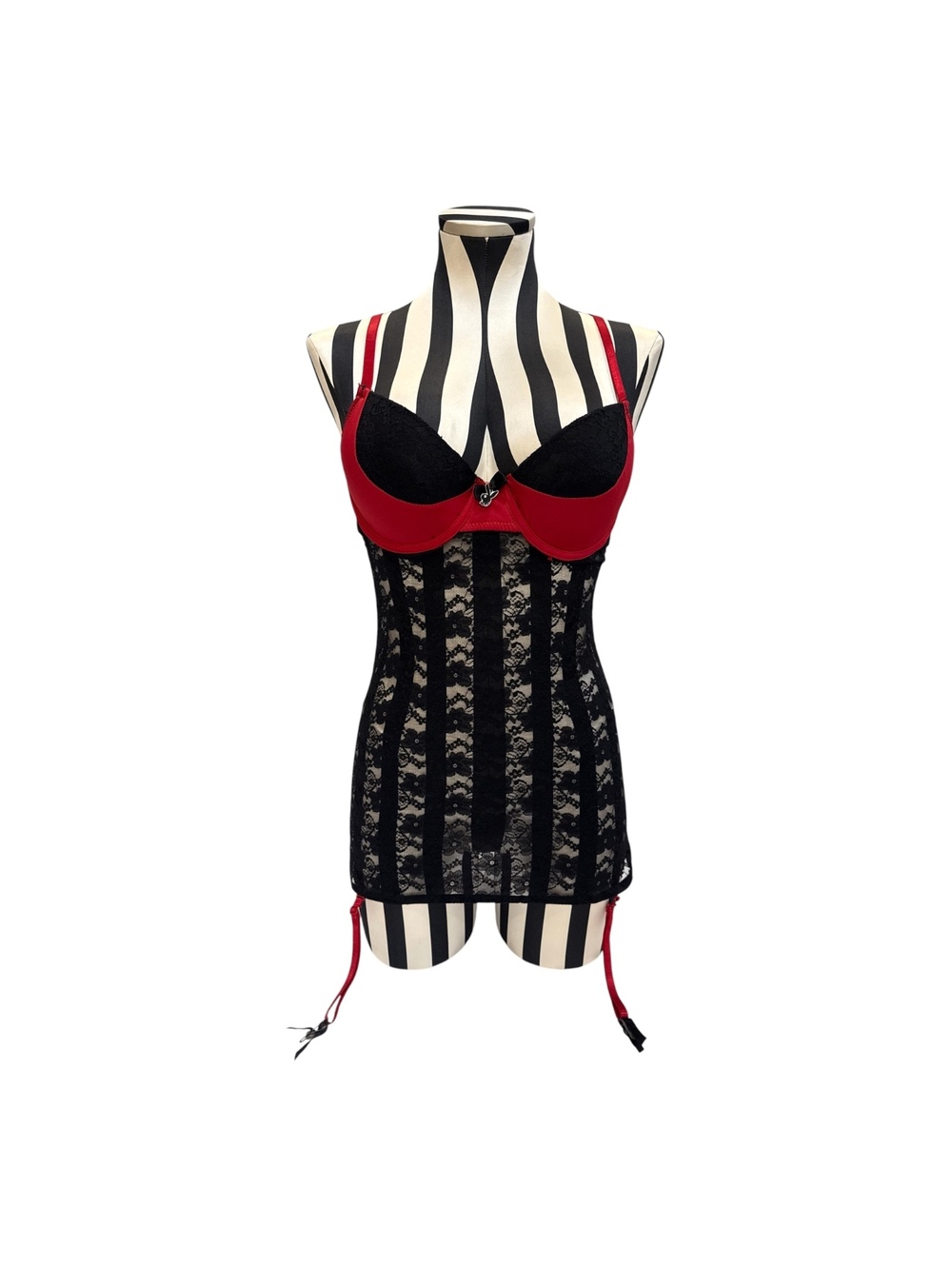 Playboy Black Lace Corset Top w/ Red Accents & Bunny Charm
